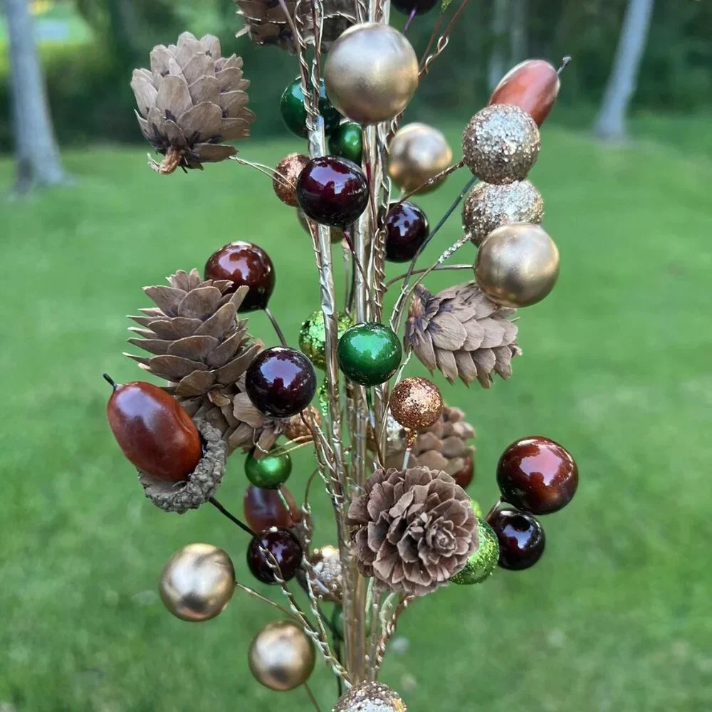 Jewel with Bead Pinecone Spray Stem Branch Pick Christmas or Fall Crafts